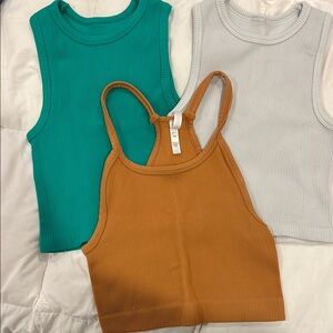 Ribbed Tank Top Trio in Teal, Mustard, and White